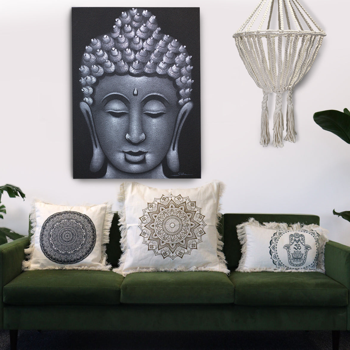 Púðaver stórt - Mandala svart munstur 60*60 cm