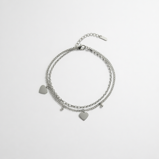 Silfur armband með hjörtum - ryðfrítt stál