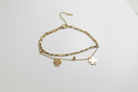 Gyllt fjögurra blaða smára armband