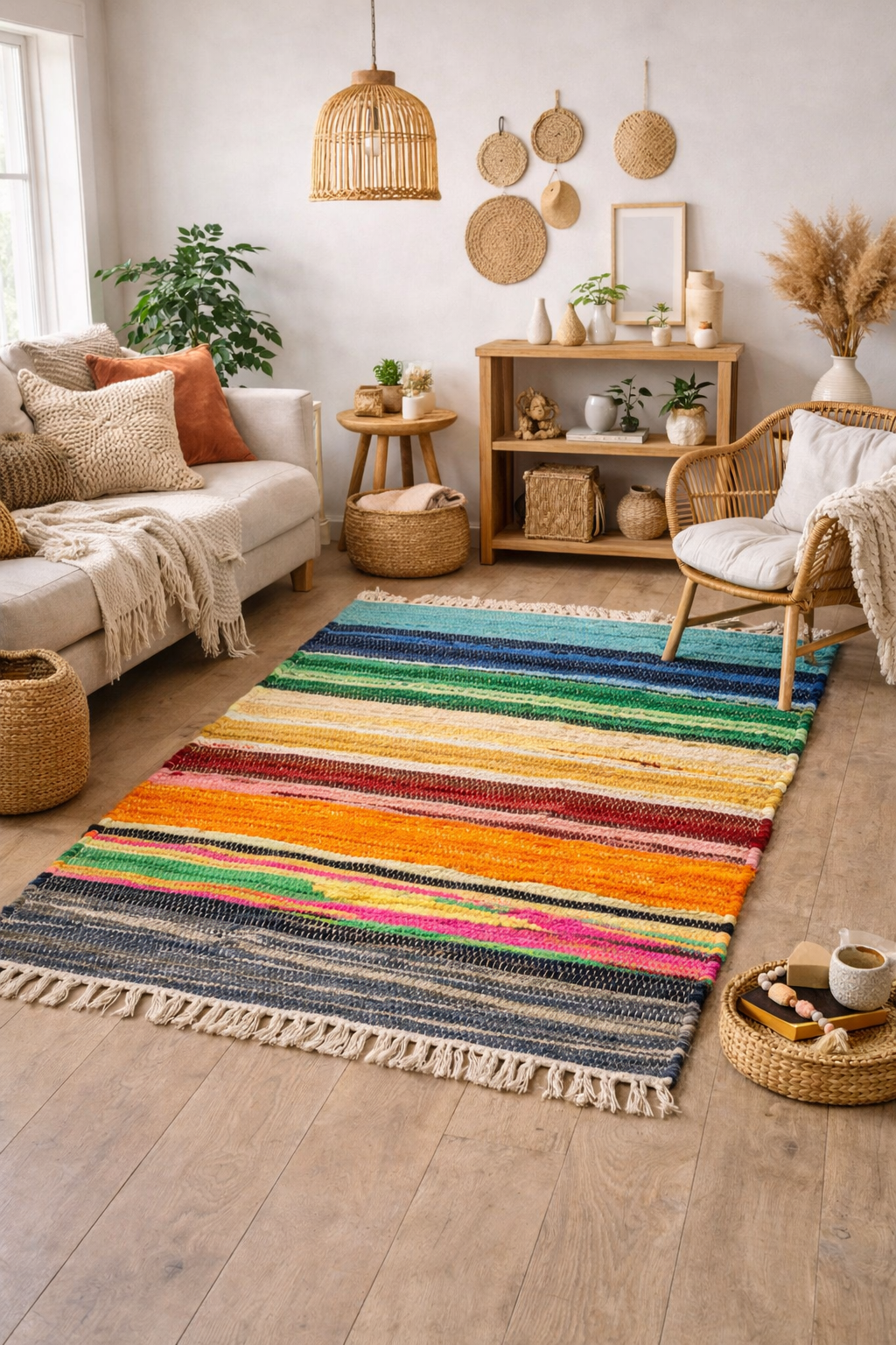 Indversk Rag Rug Motta - Handgerð úr endurunnum efnum