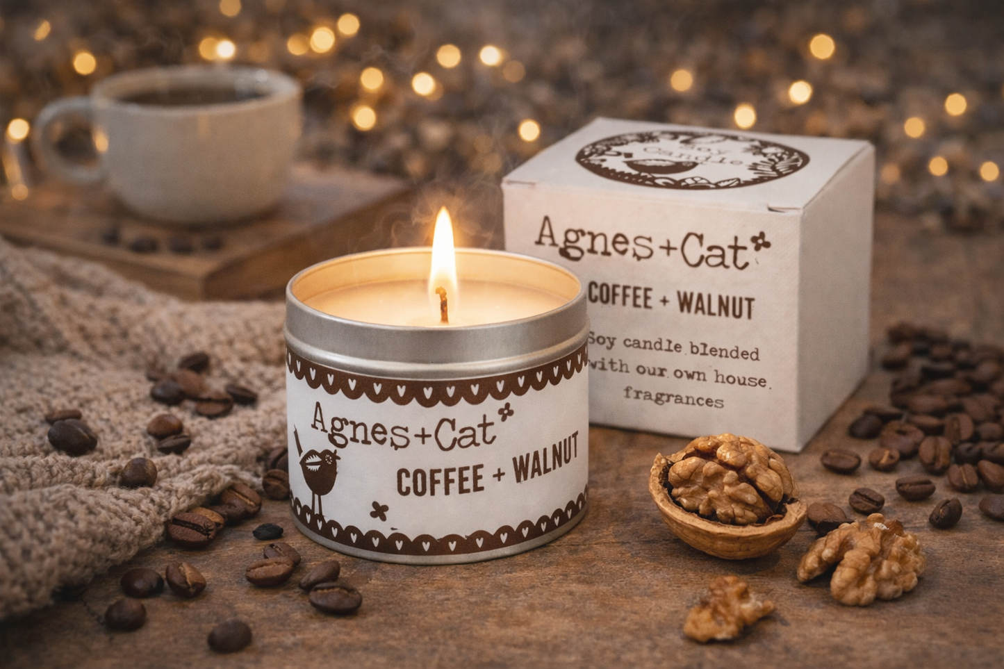 Sojavax kerti í dós - Coffee & Walnut