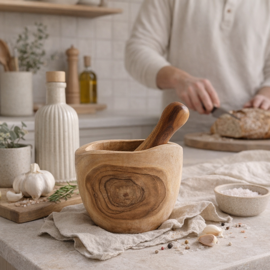 Ergo Natural Teak mortél og þjappari (stór)