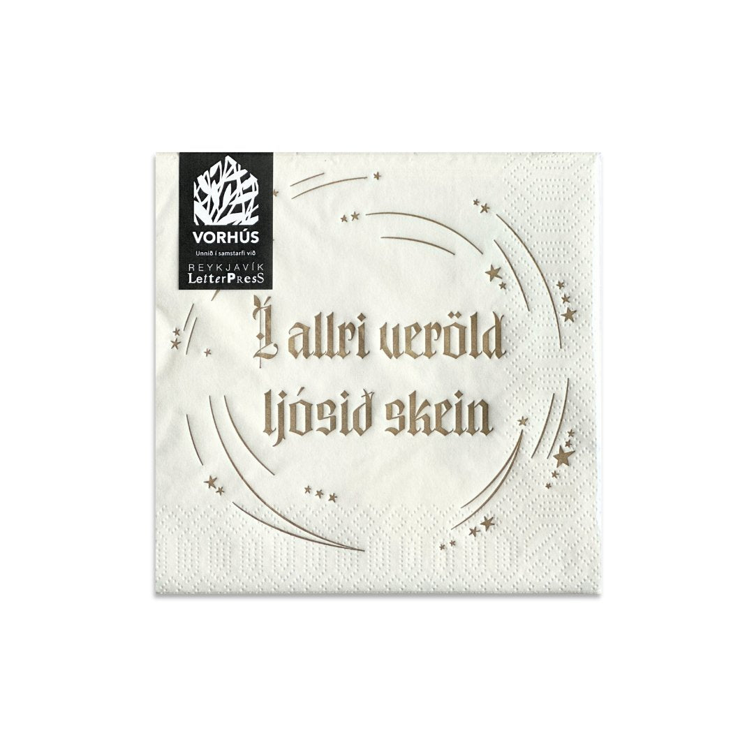 Servíettur - Ljósið  bjarta- gyllt  - Reykjavík Letterpress