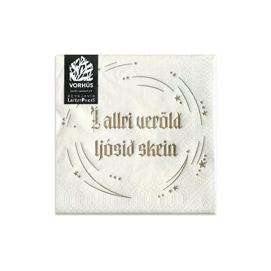 Servíettur - Ljósið  bjarta- gyllt  - Reykjavík Letterpress