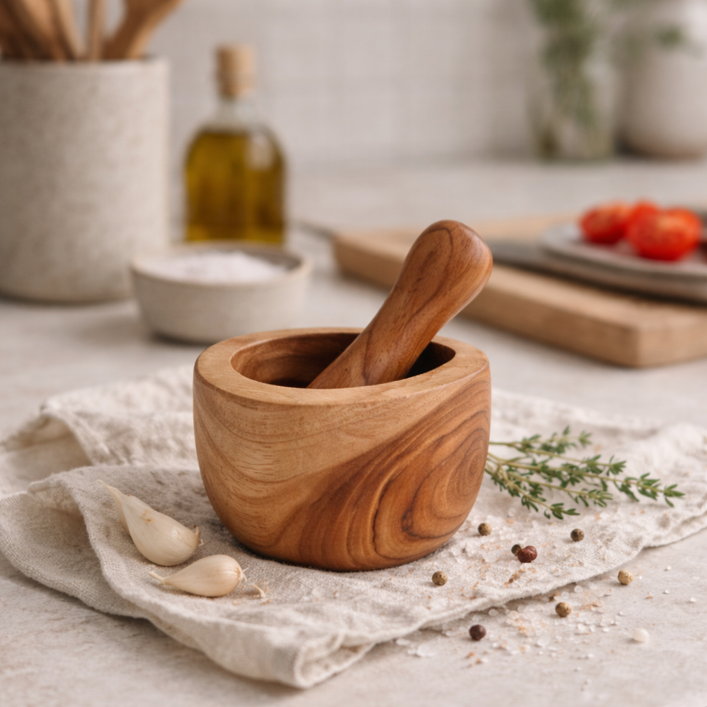 Ergo Natural Teak mortél og þjappari (miðstær)