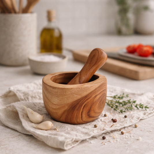 Ergo Natural Teak mortél og þjappari (miðstær)