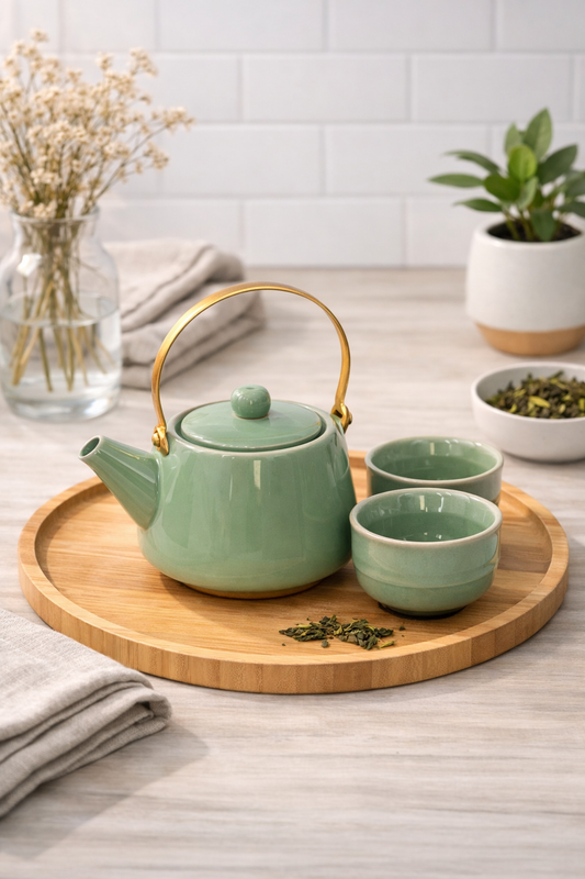 Lítið tepotta-sett - kermik pastel grænt