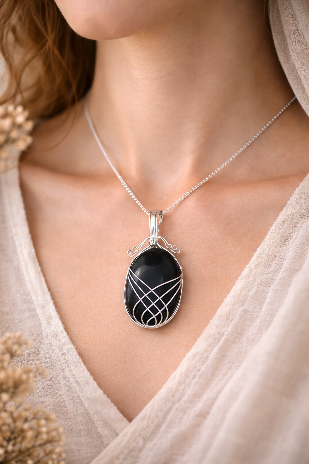 Hálsmen með svörtum Onyx stein