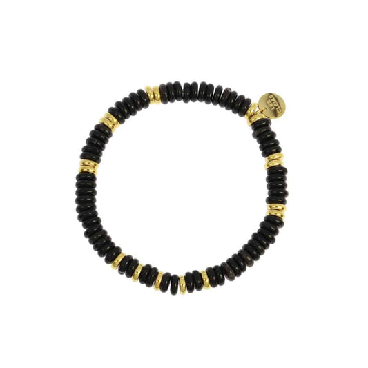 Ashe teygjuarmband - gullhúðað stál og með onyx steinum