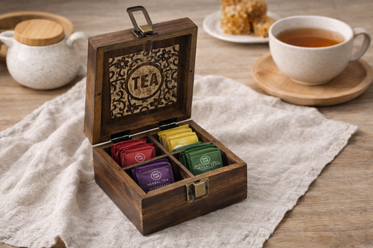 Tebox úr útskornum mangóvið - Lítið