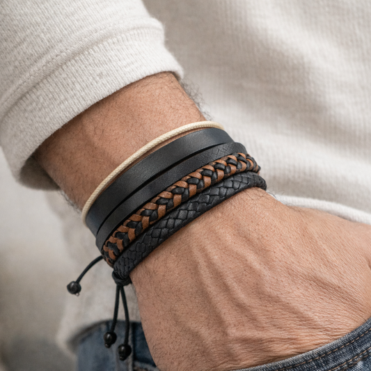 Leðurarmbands-sett fyrir herra