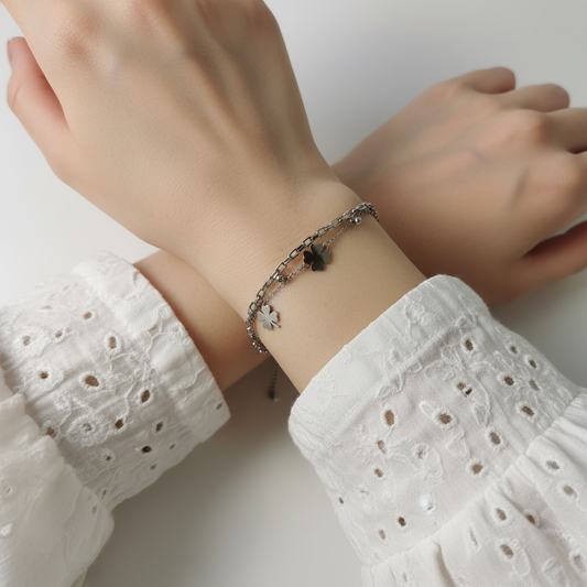 Silfur fjögurra blaða smára armband