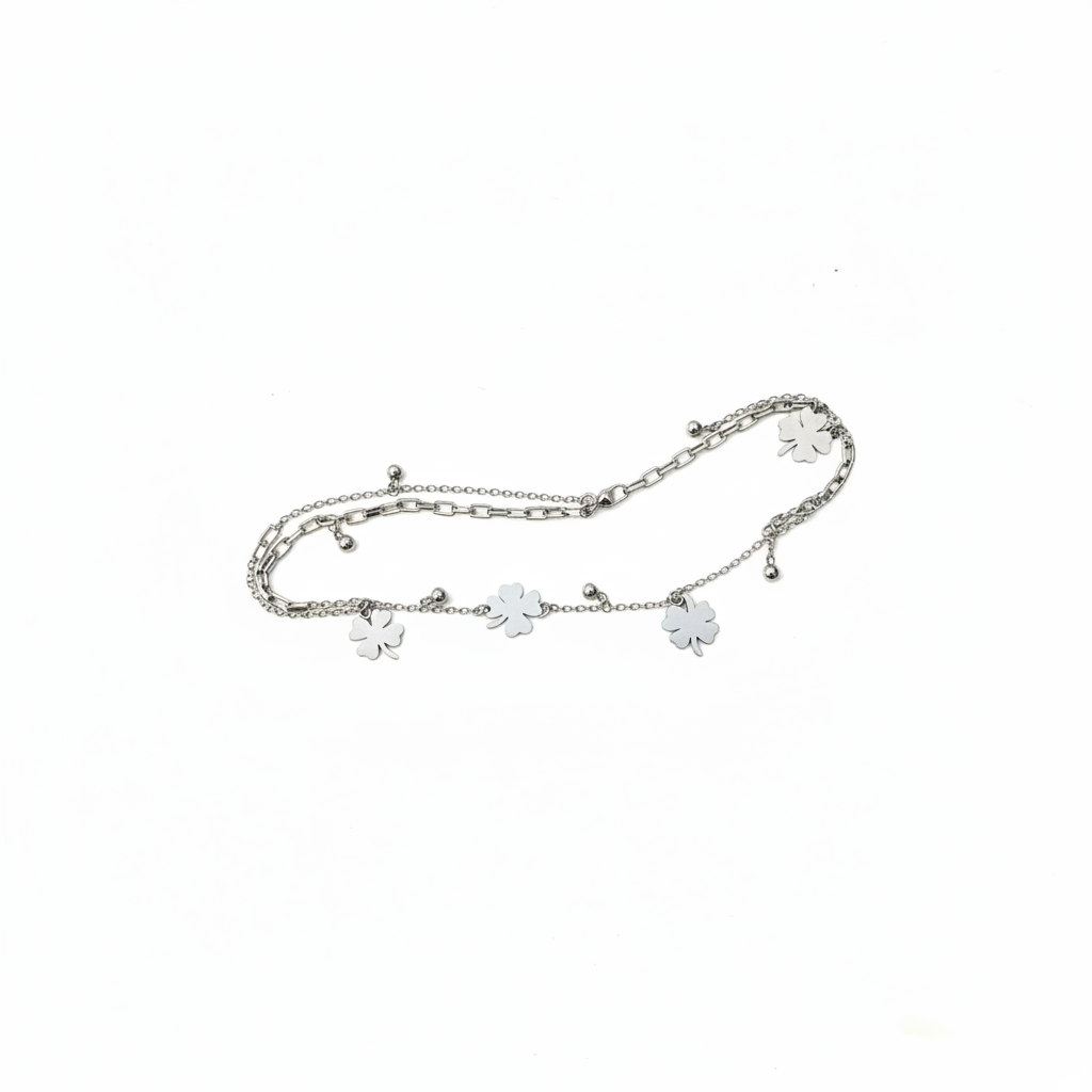 Silfur fjögurra blaða smára armband