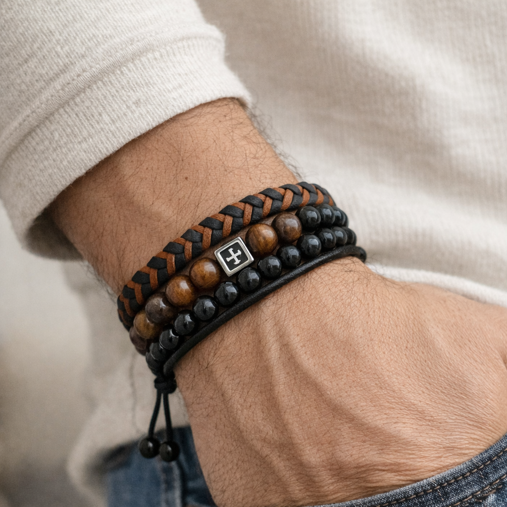 Leður armbands-sett fyrir herra