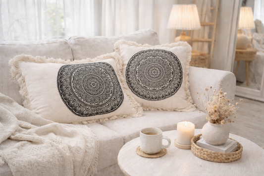 Púðaver - mandala með svörtu mynstri 50*50 cm